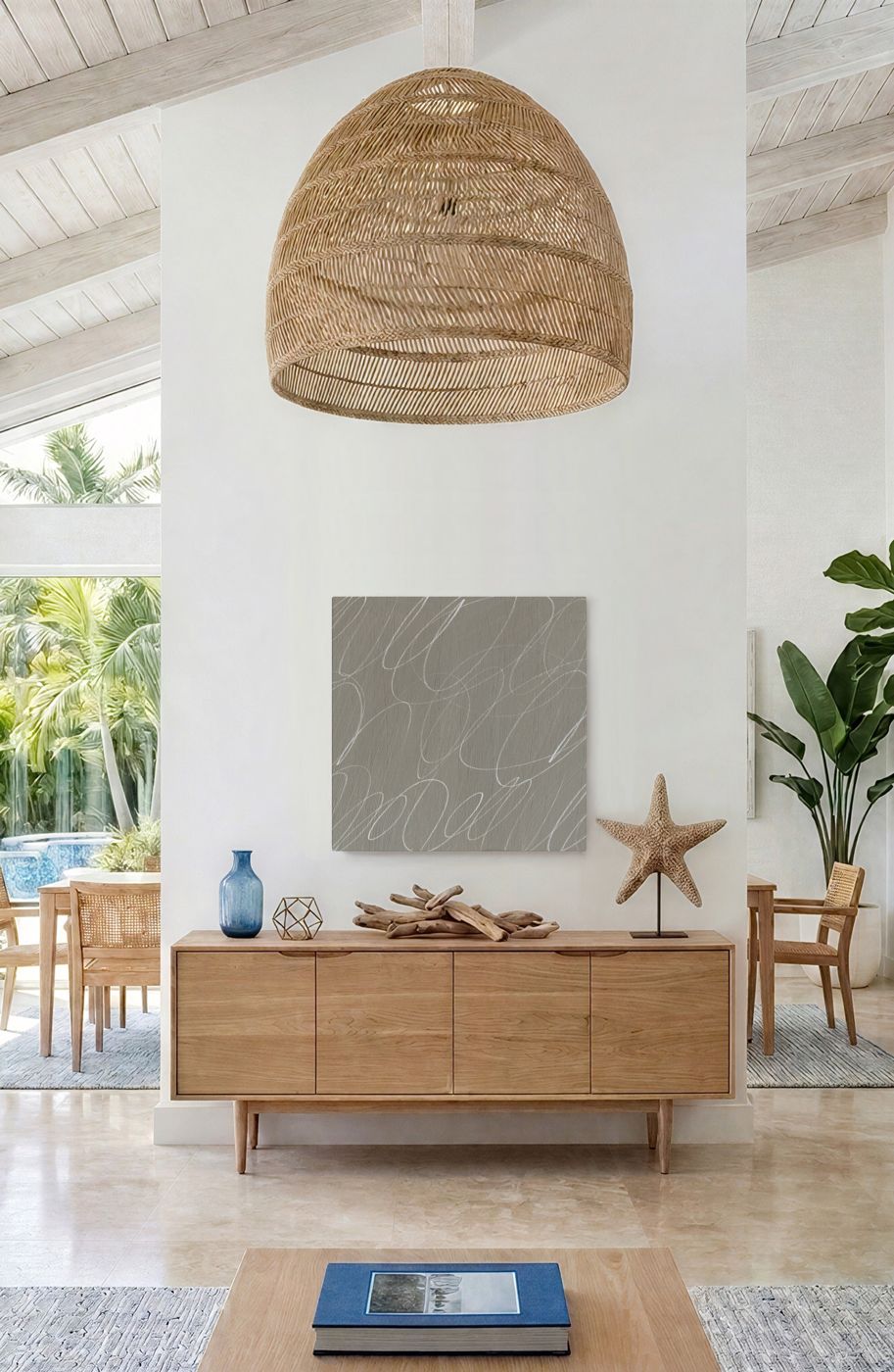 Abstract Neutral Framed Canvas Wall Art in French Linen