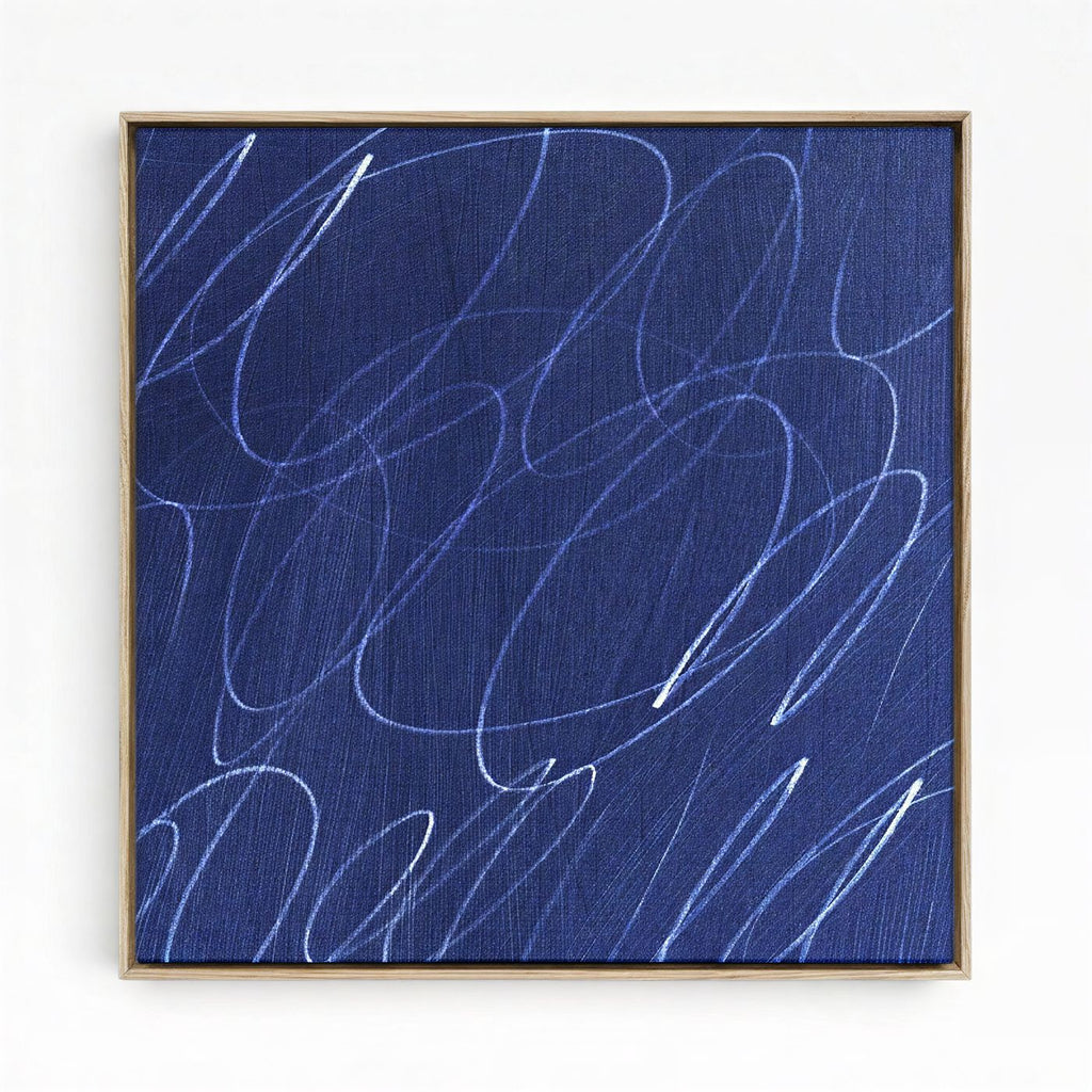 Abstract Marks in Indigo Blue Square Framed Canvas Wall Art