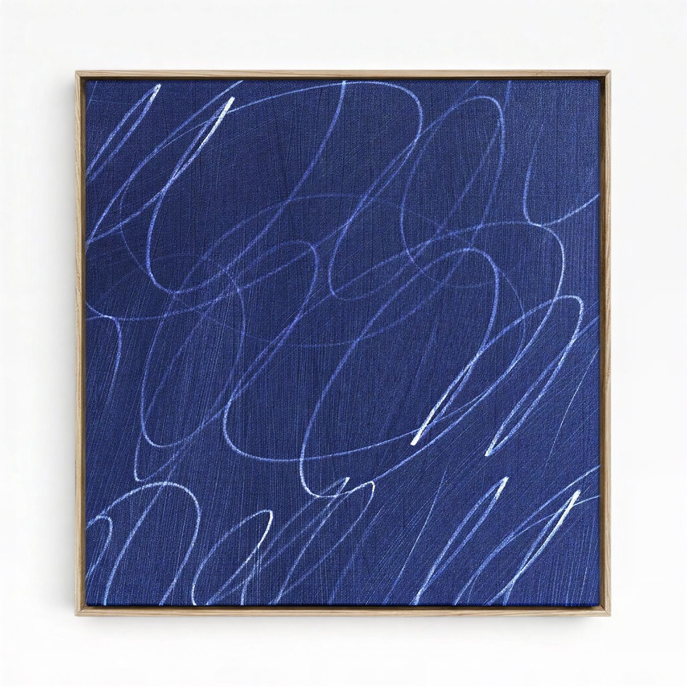 Abstract Marks in Indigo Blue Square Framed Canvas Wall Art