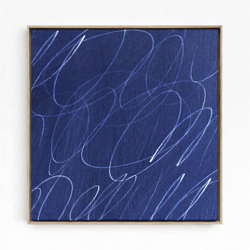 Abstract Marks in Indigo Blue Square Framed Canvas Wall Art