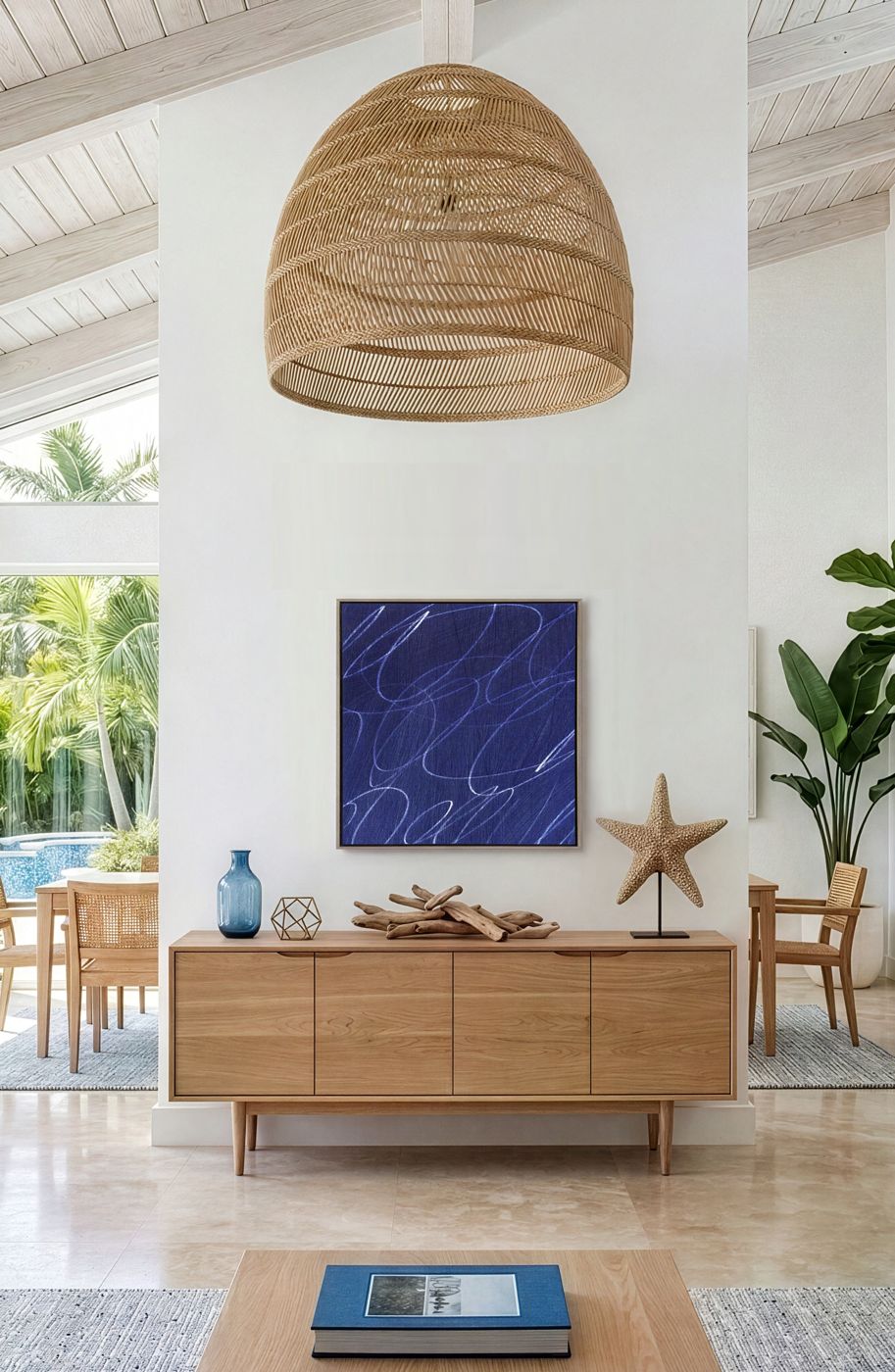 Abstract Marks in Indigo Blue Square Framed Canvas Wall Art