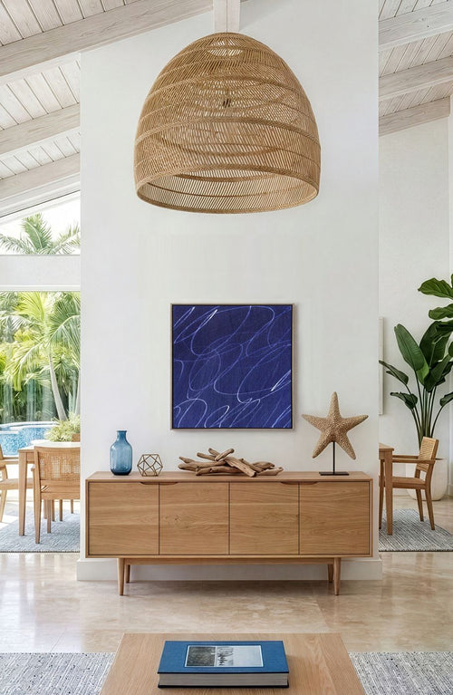 Abstract Marks in Indigo Blue Square Framed Canvas Wall Art