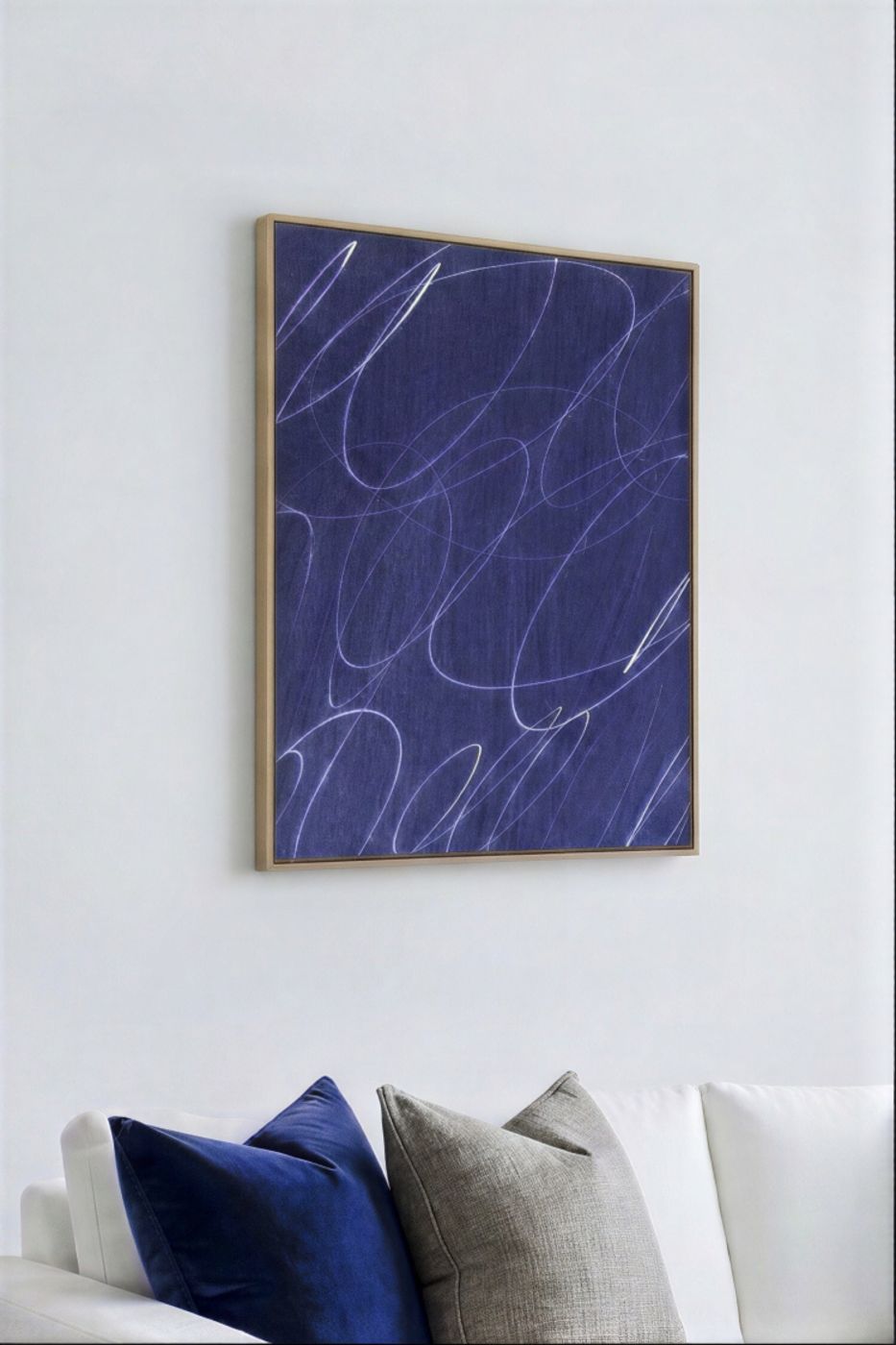 Abstract Marks in Indigo Blue Square Framed Canvas Wall Art