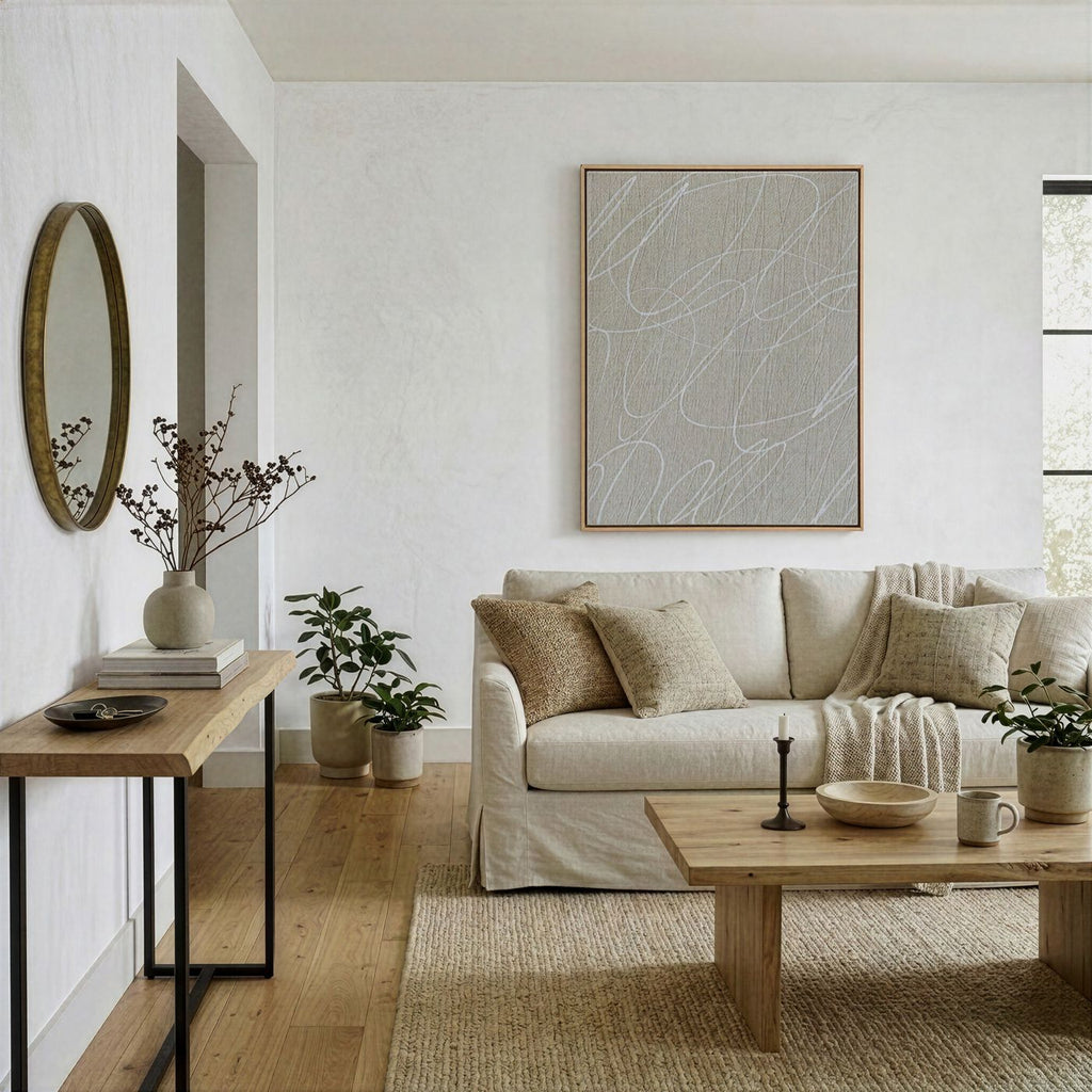 Gestural Marks in Stone Gray Framed Wall Art