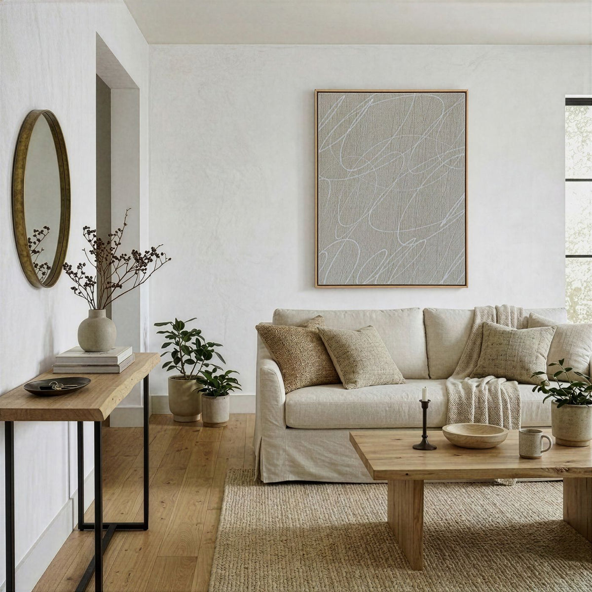 Gestural Marks in Stone Gray Framed Wall Art