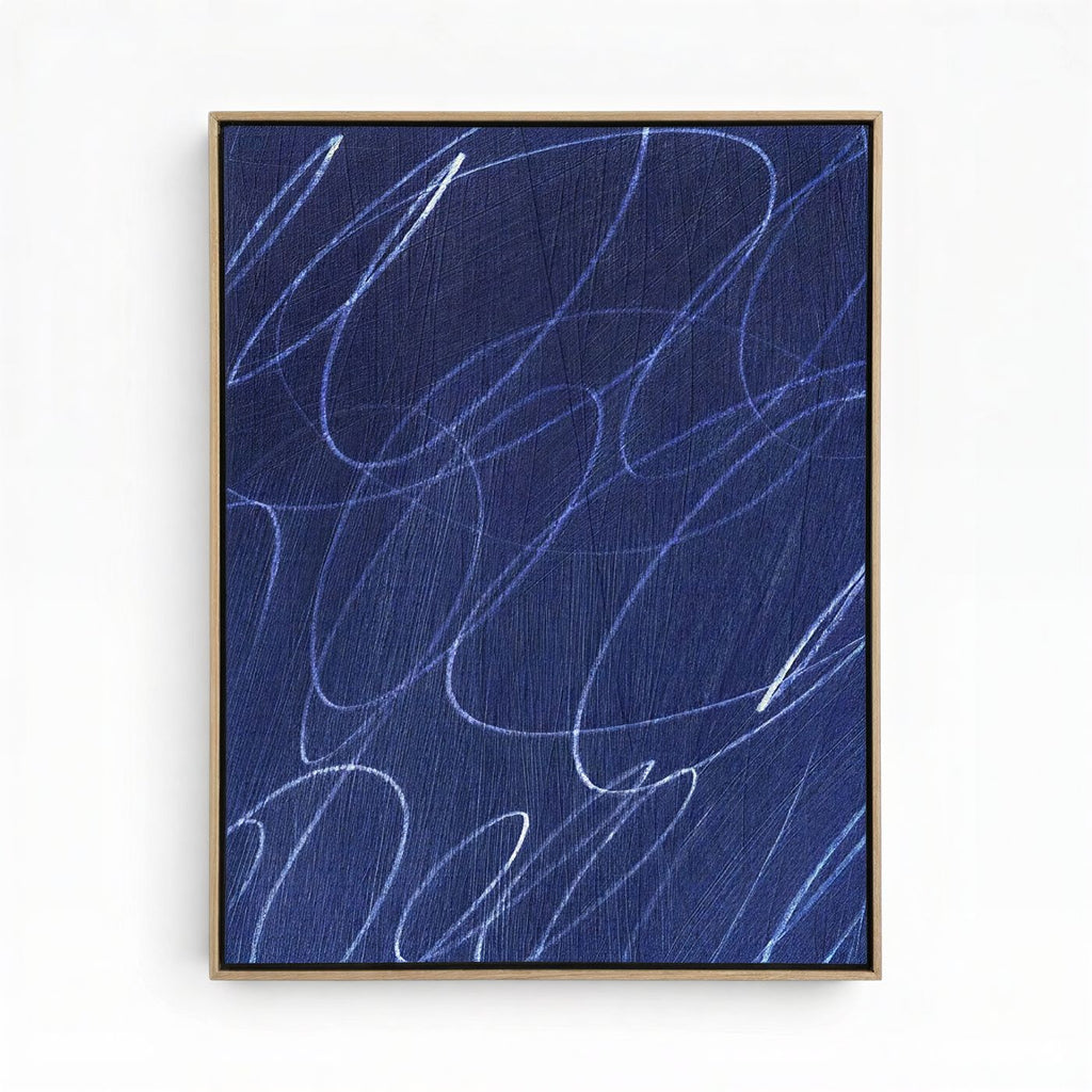Abstract Marks in Indigo Blue Framed Canvas Wall Art