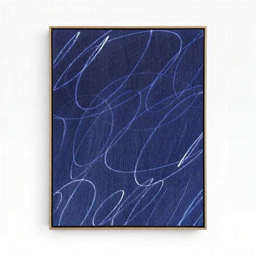 Abstract Marks in Indigo Blue Framed Canvas Wall Art